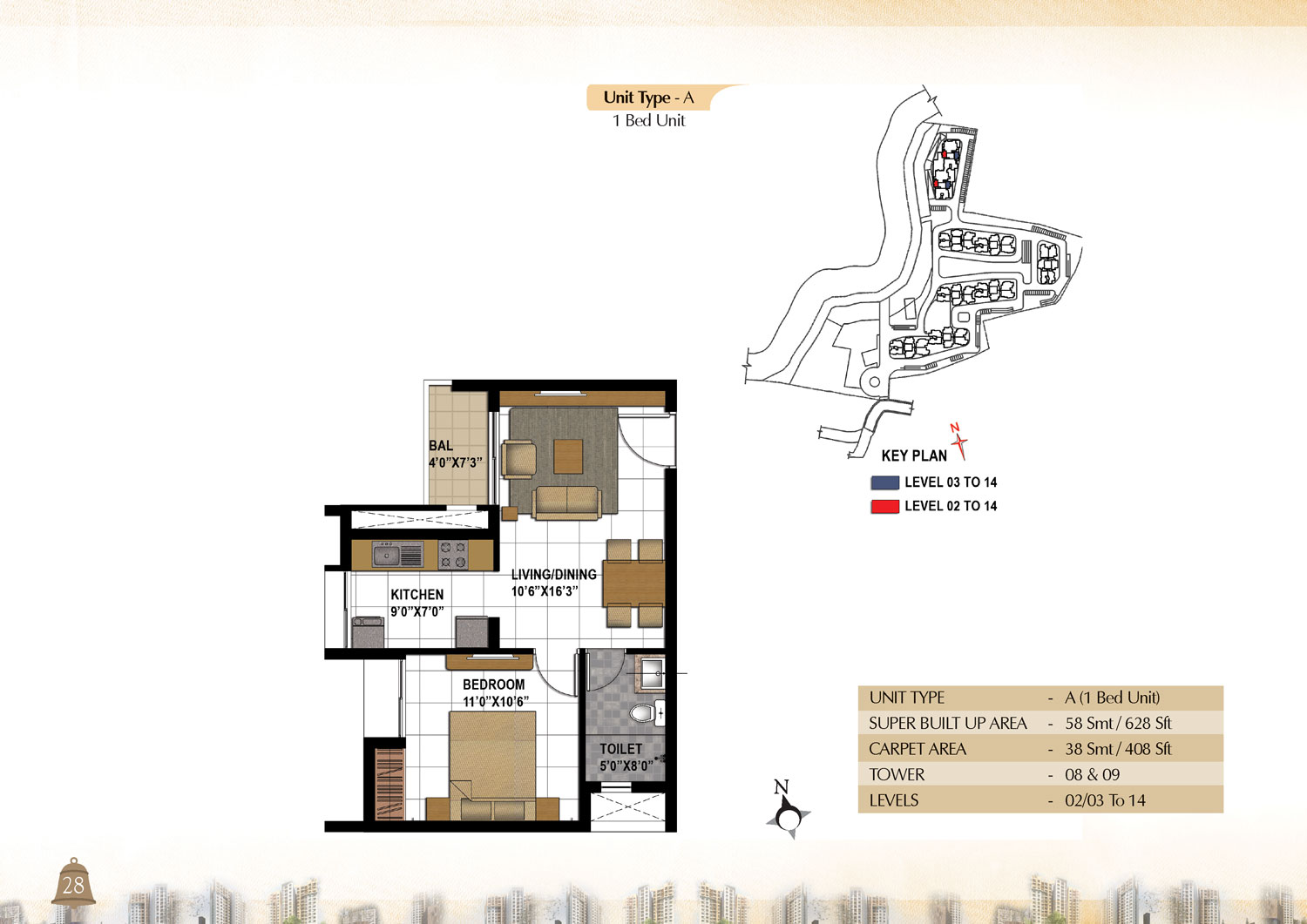 Prestige Bagamane Temple Bells 1 BHK Floor Plan Type A