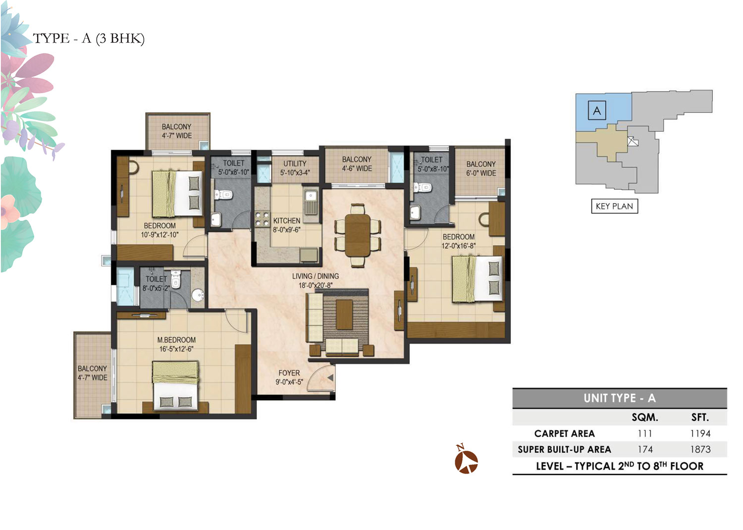 Prestige Botanique 3 BHK Floor Plan Type A