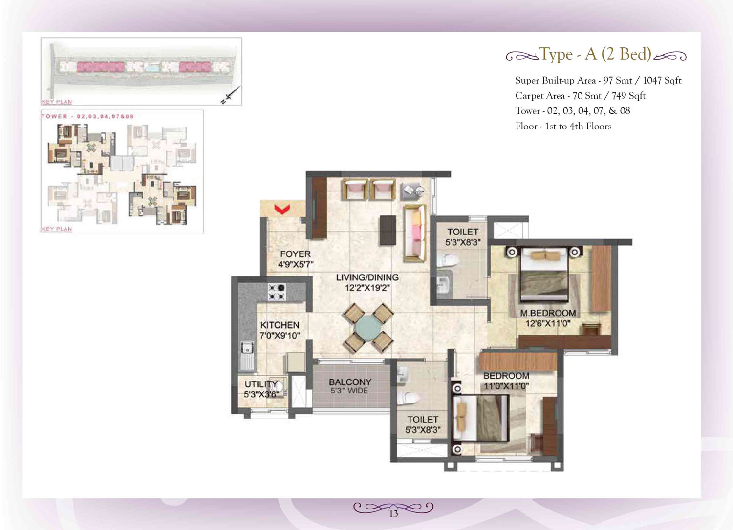 Prestige Boulevard 2 BHK Floor Plan Type A