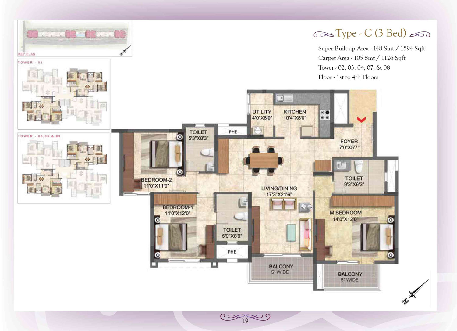 Prestige Boulevard 3 BHK Floor Plan Type C