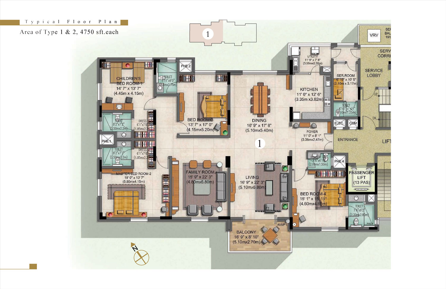 Prestige Edwardian 4 BHK Floor Plan