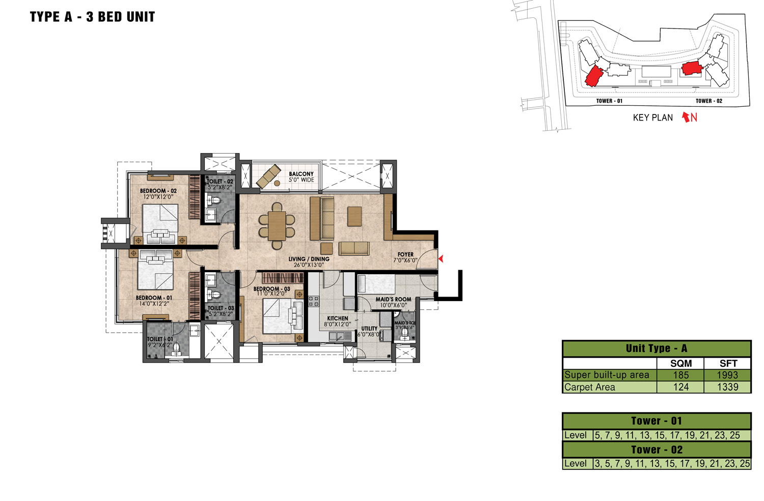 Prestige Fairfield 3 BHK Floor Plan Type A