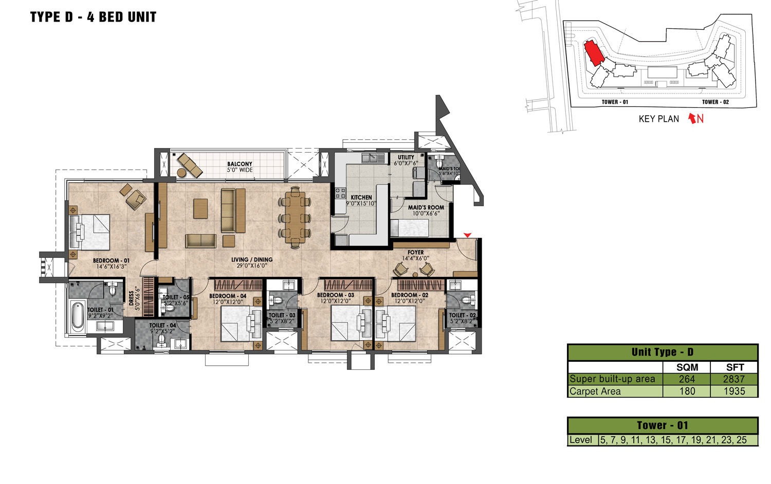 Prestige Fairfield 4 BHK Floor Plan Type D