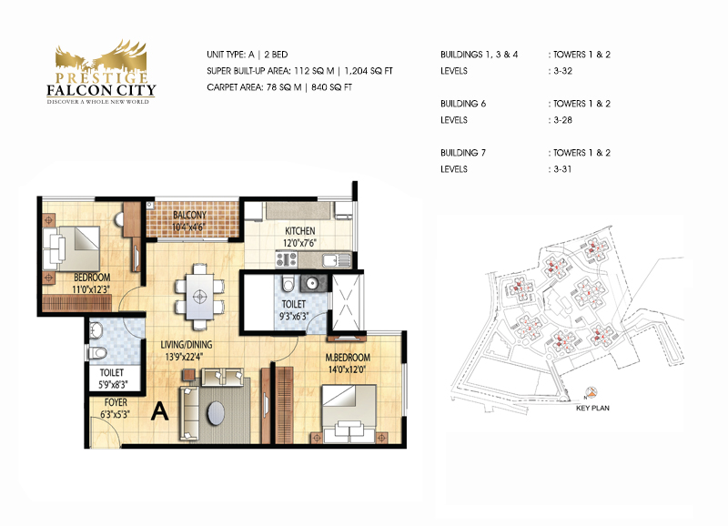 Prestige Falcon City 2 BHK Floor Plan