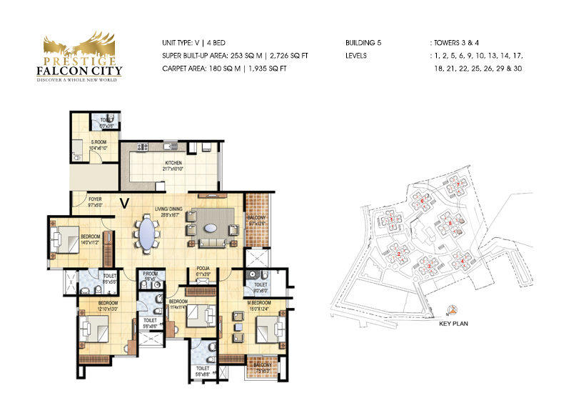 Prestige Falcon City 4 BHK Floor Plan