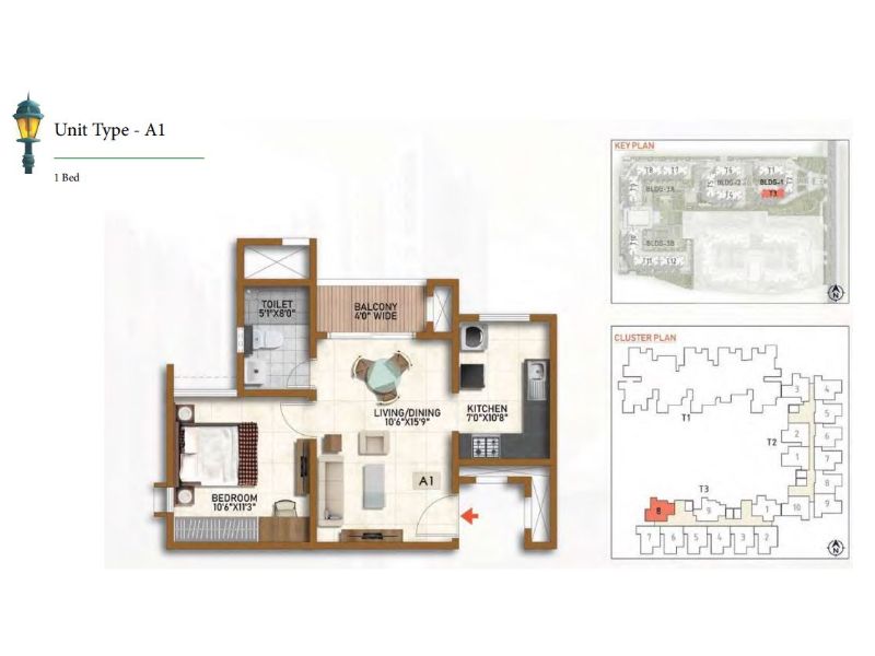 Prestige Finsbury Park 1 BHK Floor Plan