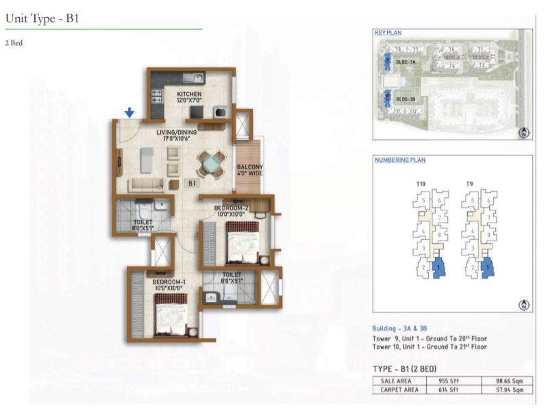 Prestige Finsbury Park 2 BHK Floor Plan