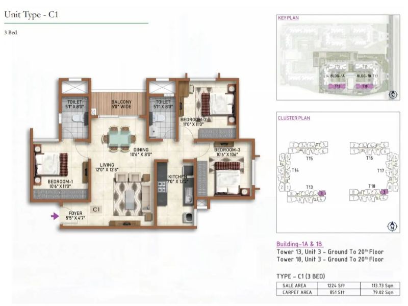 Prestige Finsbury Park 3 BHK Floor Plan