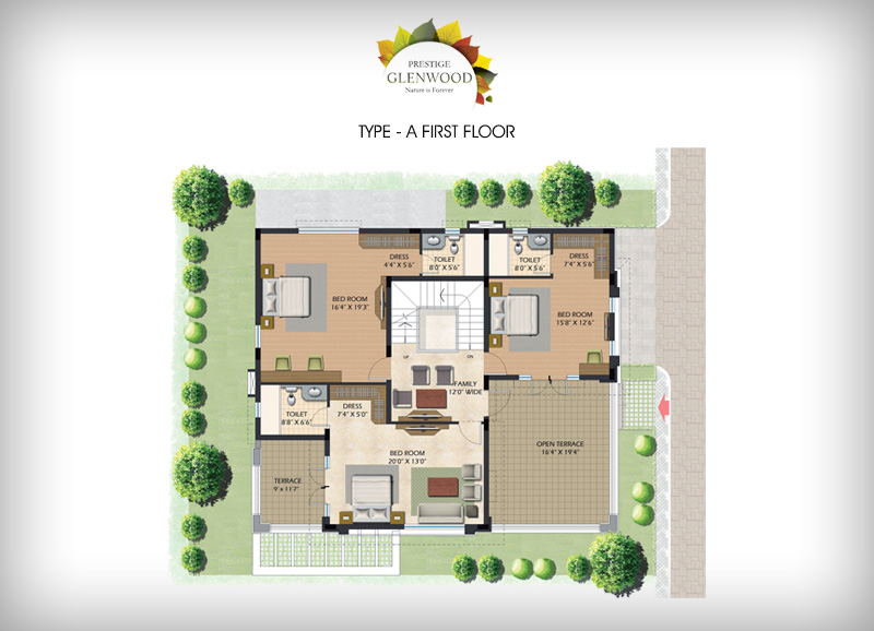 Prestige Glenwood 3 BHK Floor Plan Type A