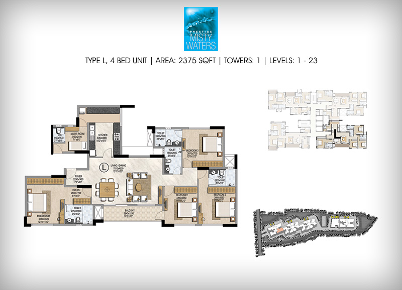 Prestige Misty Waters 4 BHK Floor Plan