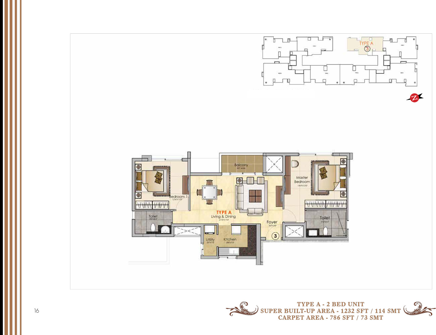 Prestige MSR 2 BHK Floor Plan Type A