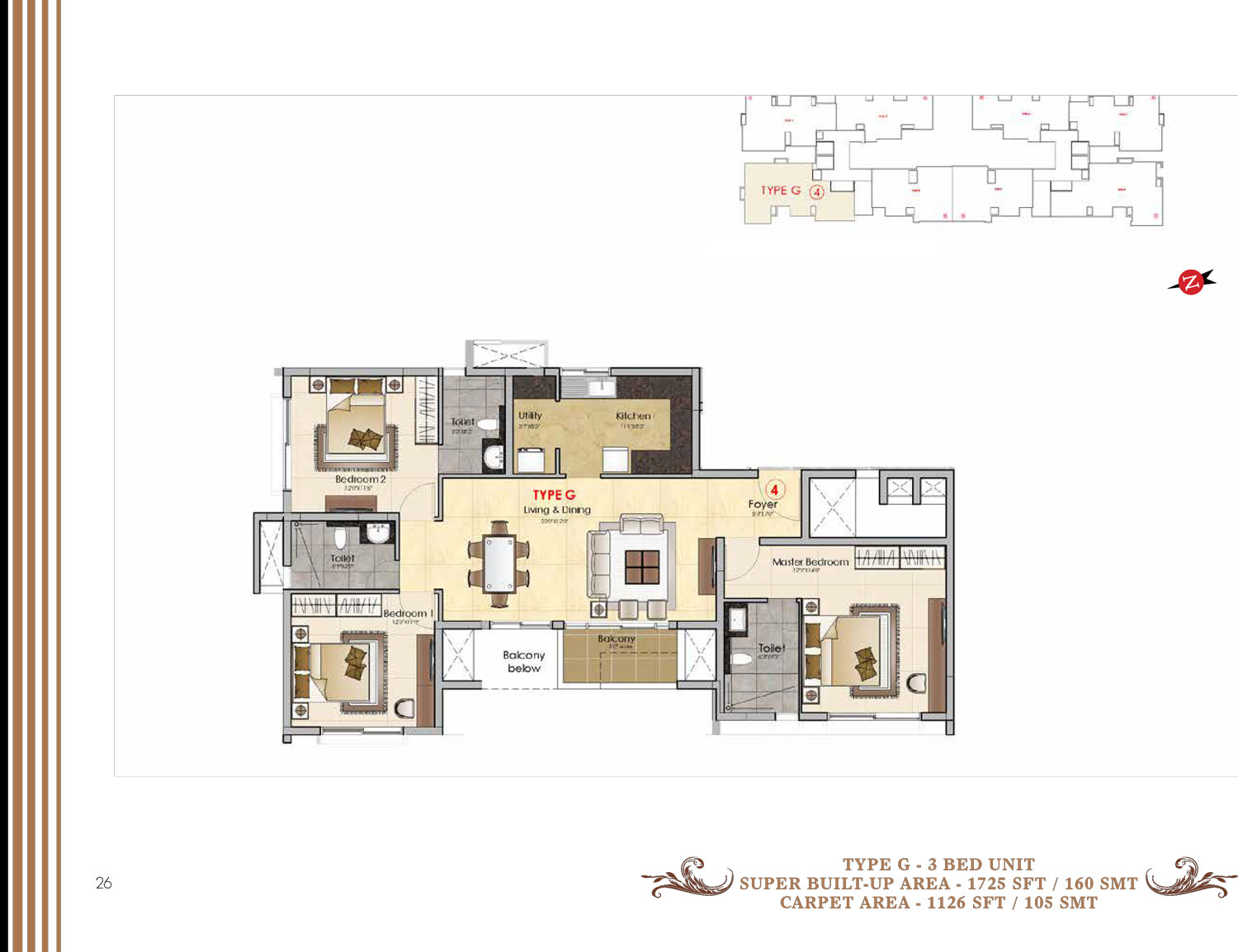 Prestige MSR 3 BHK Floor Plan Type G