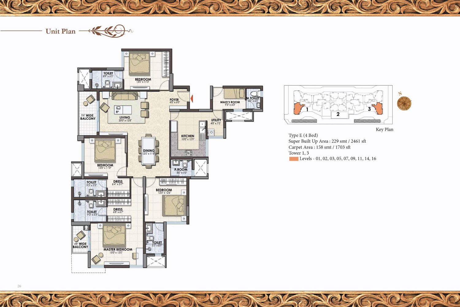 Prestige Pine Wood 4 BHK Floor Plan Type E