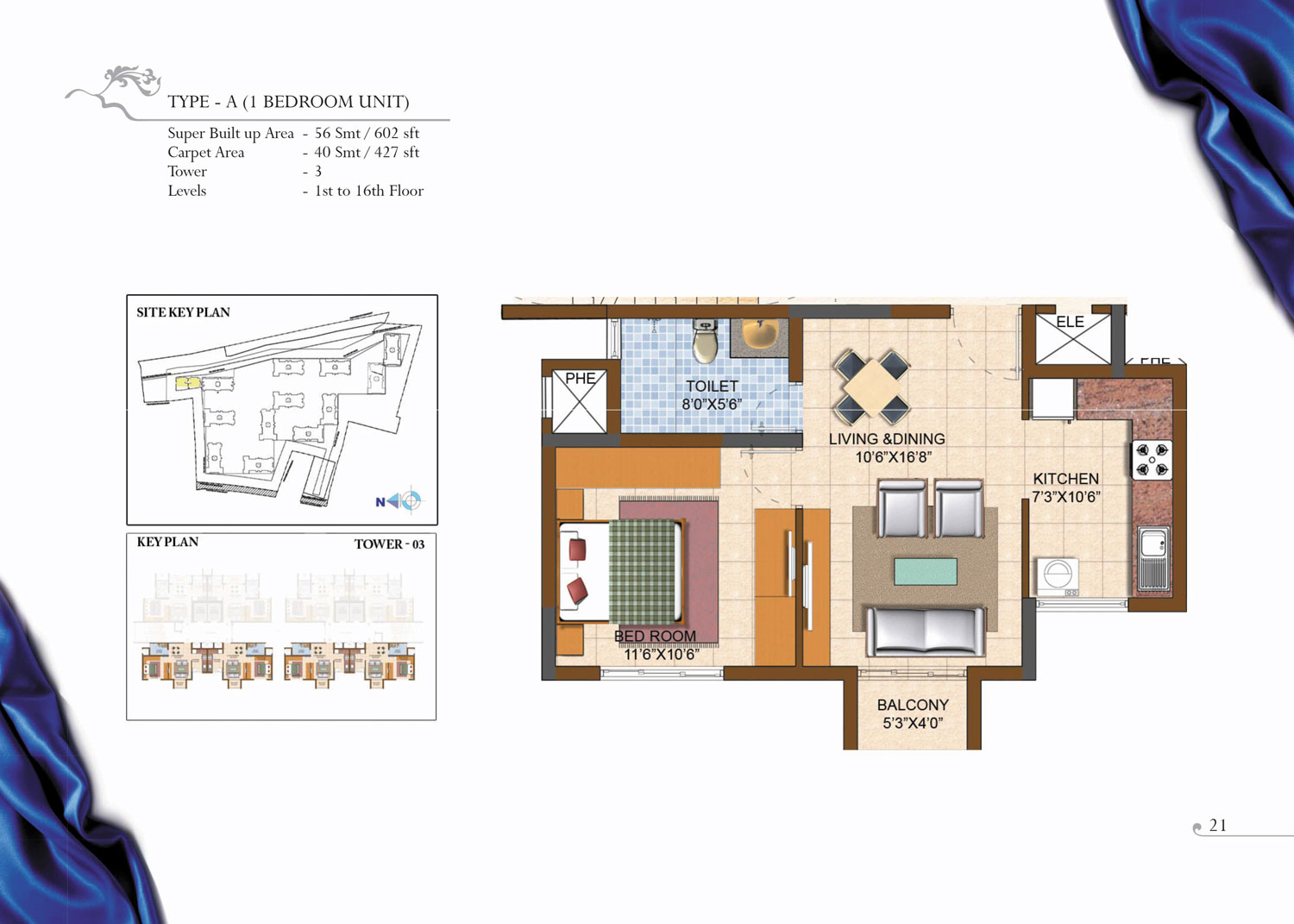 Prestige Royale Gardens 1 BHK Floor Plan Type A