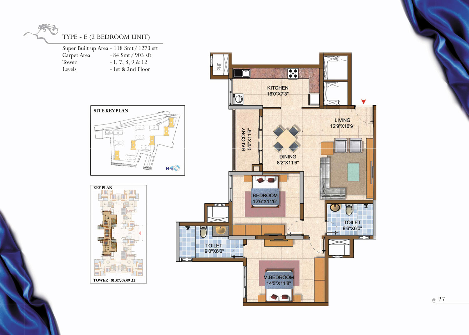 Prestige Royale Gardens 2 BHK Floor Plan Type E