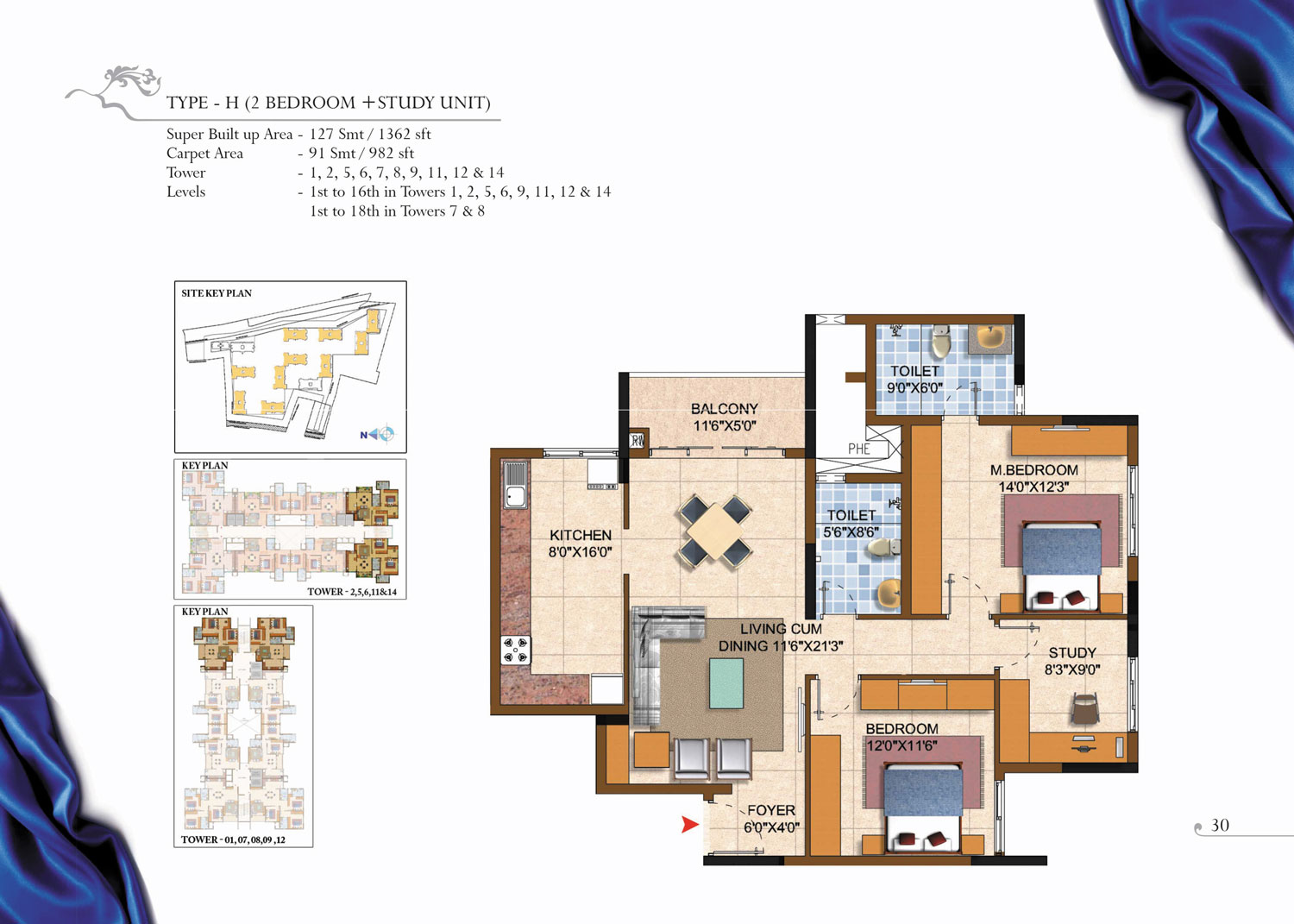 Prestige Royale Gardens 2 BHK Floor Plan Type H