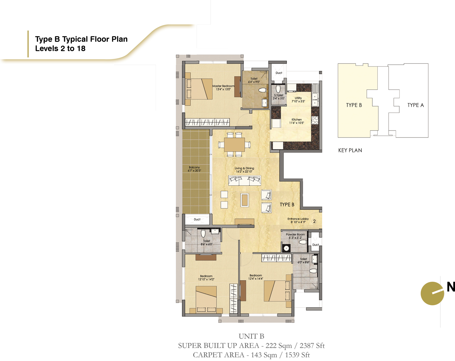 Prestige Spencer Heights 3 BHK Floor Plan Type B