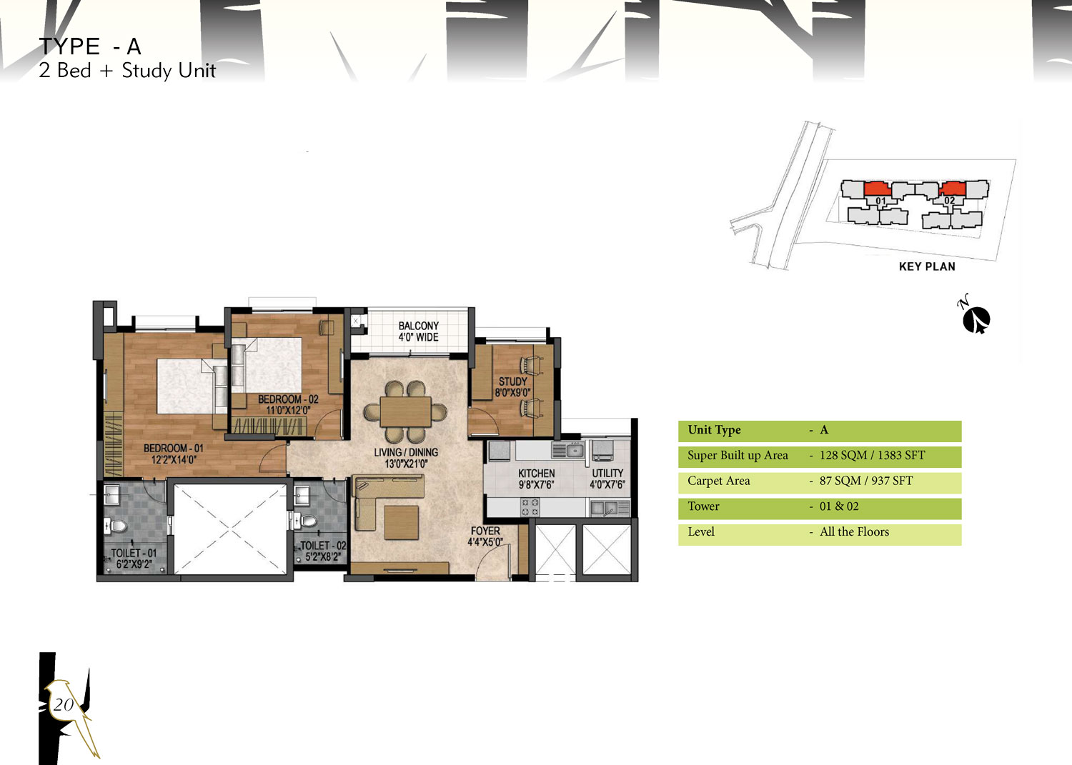 Prestige Woodland Park 2 BHK Floor Plan Type A