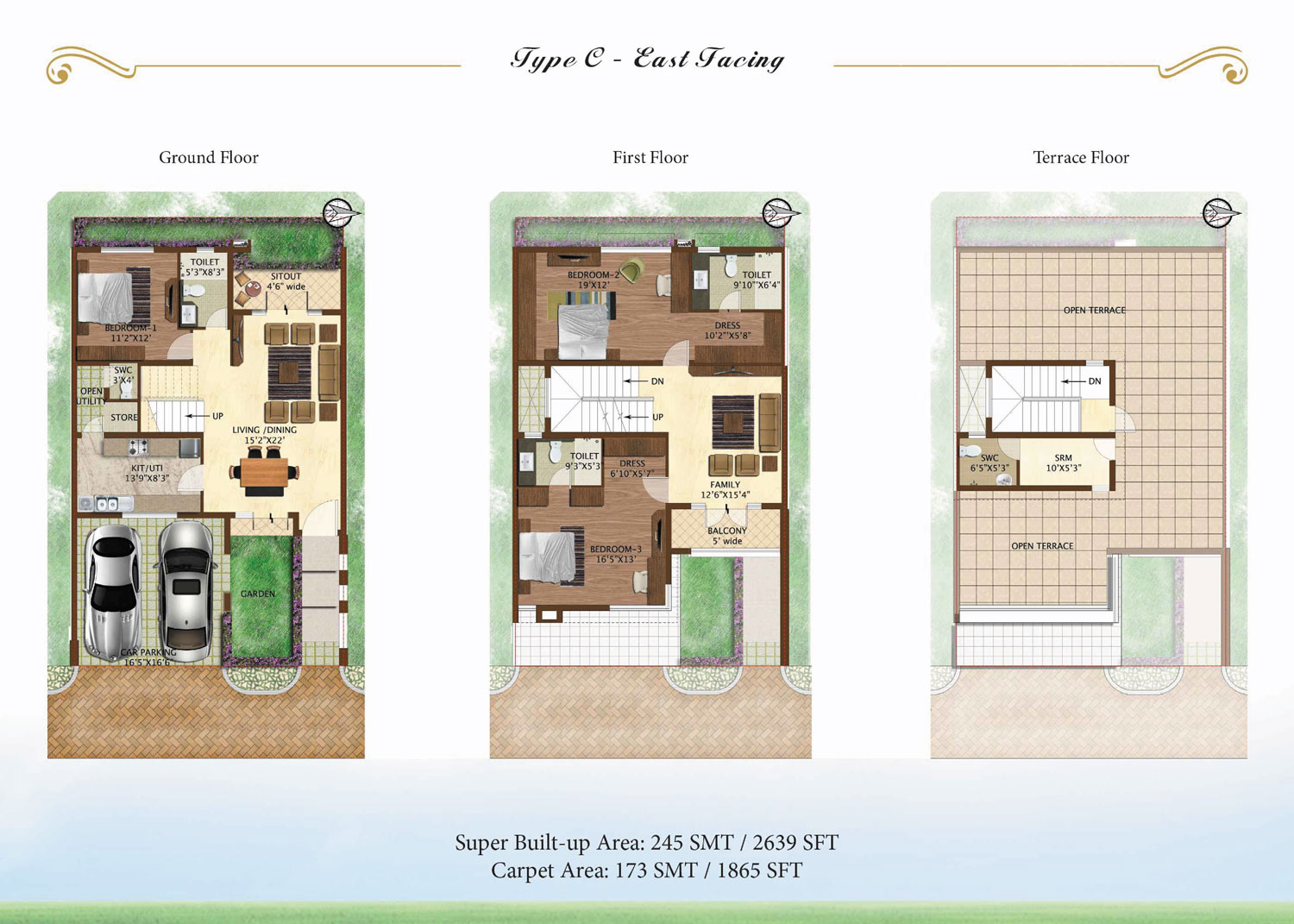 Prestige Woodside 3 BHK Floor Plan Type C